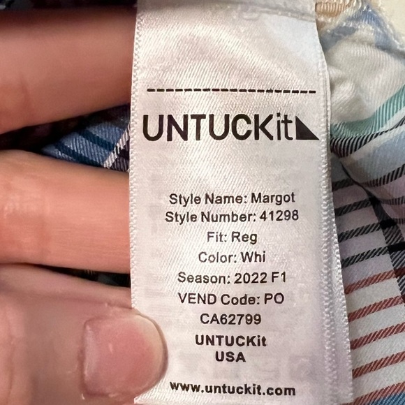 NWT Untuckit Cotton Ruffle-Collar Margot Shirt Blue Multi Plaid - Picture 9 of 10